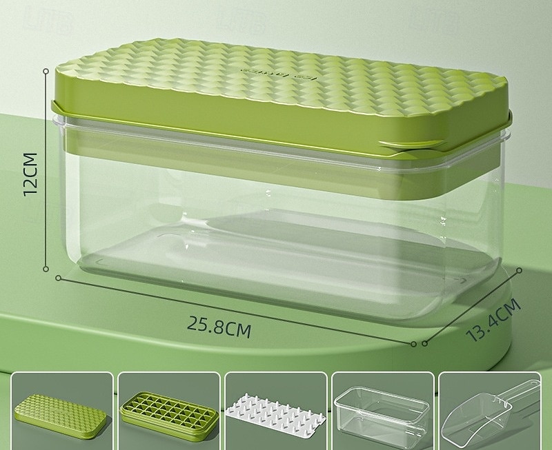 vaschetta per cubetti di ghiaccio con coperchio &contenitore, stampo per cubetti di ghiaccio con 32/64 cubetti, vaschette per ghiaccio impilabili per congelatore con fondo in silicone a sgancio del 2025 a $16.99 –P5