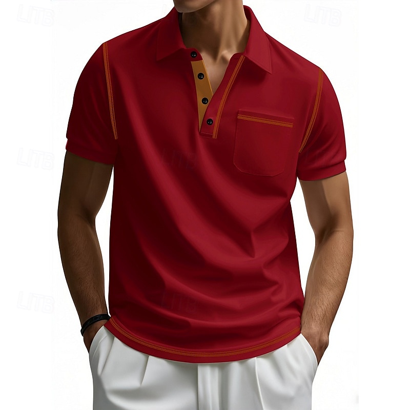 Homens Camisa de golfe Camisas Polos de Golfe Trabalho Casual Lapela Manga Curta Básico Moderno Bloco de cor Patchwork Botões Verão Normal Preto Branco Vinho Azul Marinha cáqui Verde Tropa Camisa de de 2025 por $18.99 –P14