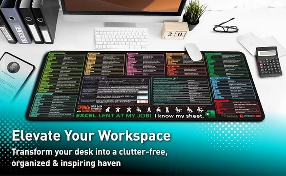 2025年 Excel チートシート デスクマット、ショートカット付き XL マウスパッド、31.5"x11.8" または 35.4"x15.7"、デスクプロテクター、滑り止め、防水、オフィスワーク &プロフェッショナル向けのゲーム、生産性ギフト &学生  コレクション – $10.99 –P6