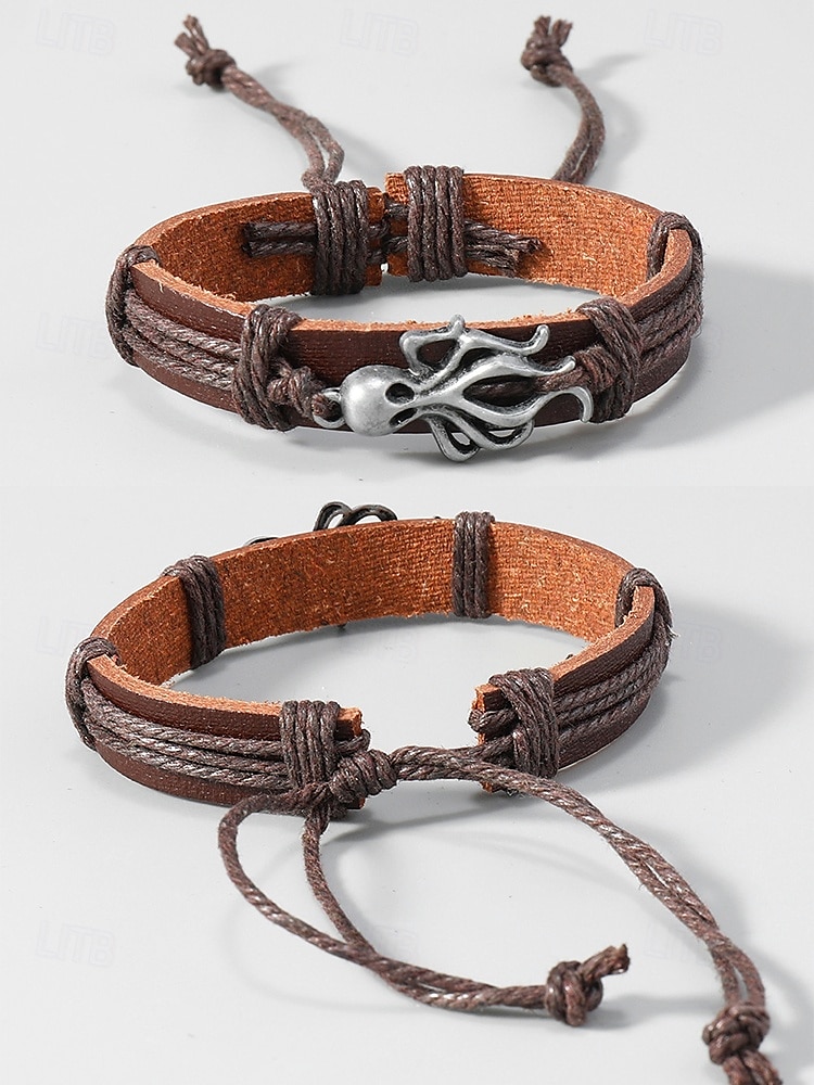 Herren-Lederarmband mit Oktopus-Charm – verstellbares Armband aus nautischem Seil für Surfer, Rockfans und lässige Outfits 2025 - $7.99 –P4