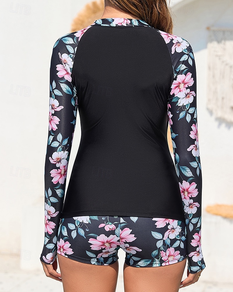 Damen Rash Guard Badeanzug UV-Sonnenschutz UPF50+ Leicht Langarm Spandex Bademode Badeanzug Frontreißverschluss Schwimmen Surfen Strand Wassersport Blumenmuster Sommer Frühling Herbst 2025 - $28.99 –P8