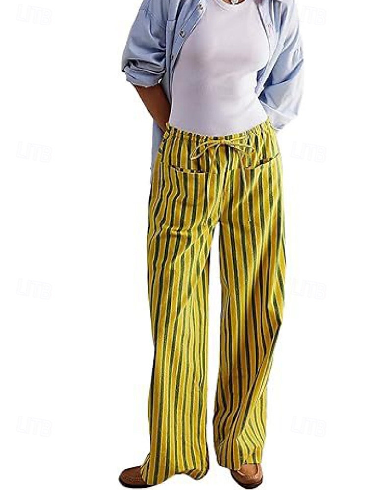 Dames broek Broeken Casual Volledige lengte Natuurlijk Gestreept Zak Elastisch ontwerp met trekkoord Comfortabel Voor buiten Uitgaan Weekend Rood Perzik Pauw Blauw Hyacinth Zwart Zomer Normale pasvorm 2025 - $22.99 –P1