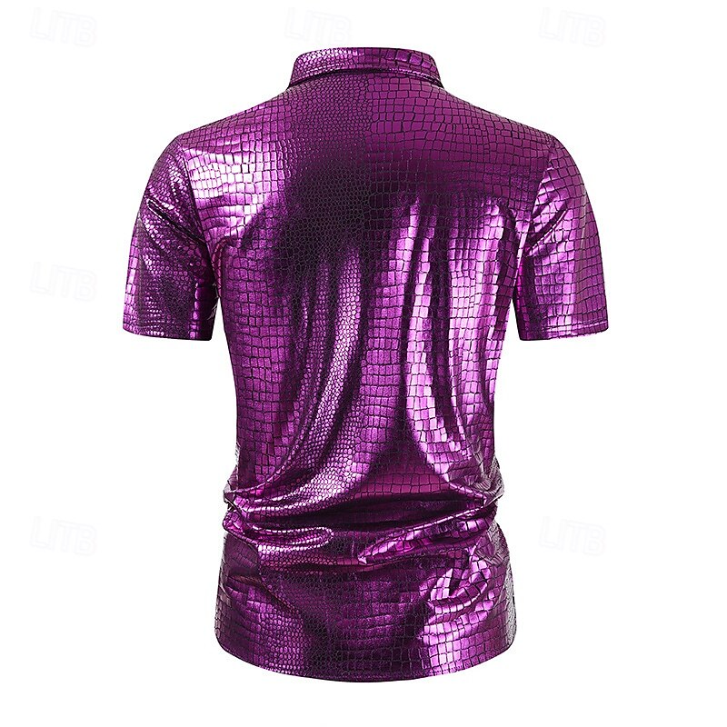 Retró 1980-as évek Póló Ing Diszkó Fényes latex patent Fémes Férfi Mindszentek napja Farsang Pride Parade Büszkeség hónapja Felnőttek Ing Nyár 2025 - $21.99 –P15