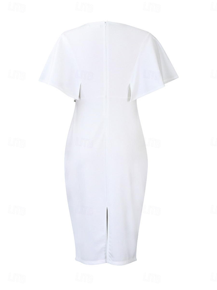 Dam Midiklänning Sheath Dress party cocktail Semiformella klänningar Fest Normal Slät Kortärmad Rund hals Vit Rubinrött Kungsblå Sommar 2025 - $39.99 –P8