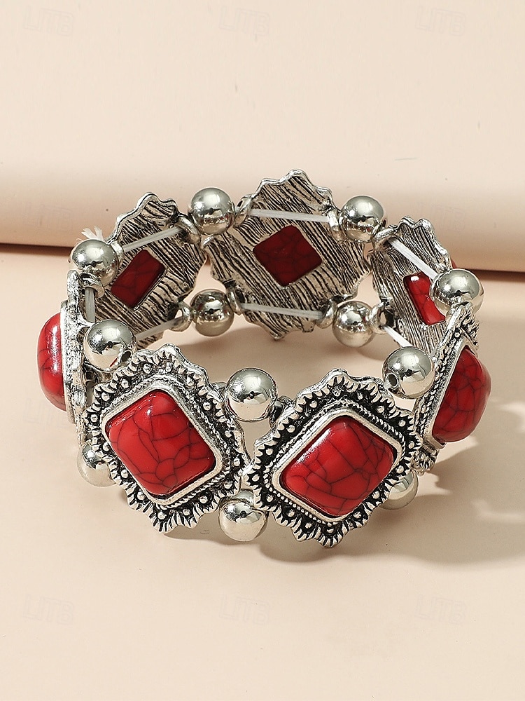 Women's Vintage Boho Turquoise Stone Bracelet – Retro Style Elastic Beaded Cuff Jewelry for Casual Wear, Festivals and Gifts 2025 - $11.99 –P8