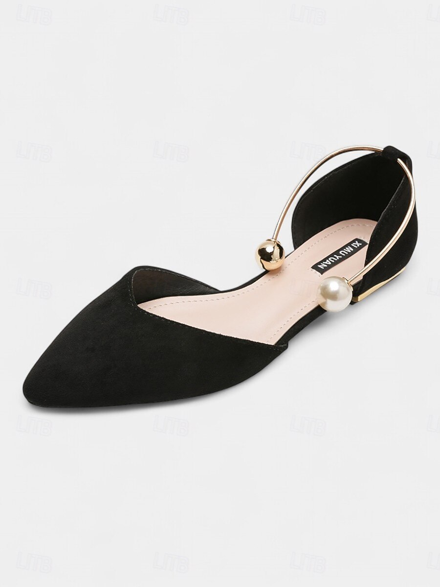 Women's Burgundy Pointed Toe Flats – Suede Shoes with Pearl Anklet Strap for Elegant Daytime Dates 2026 - $46.99 –P6
