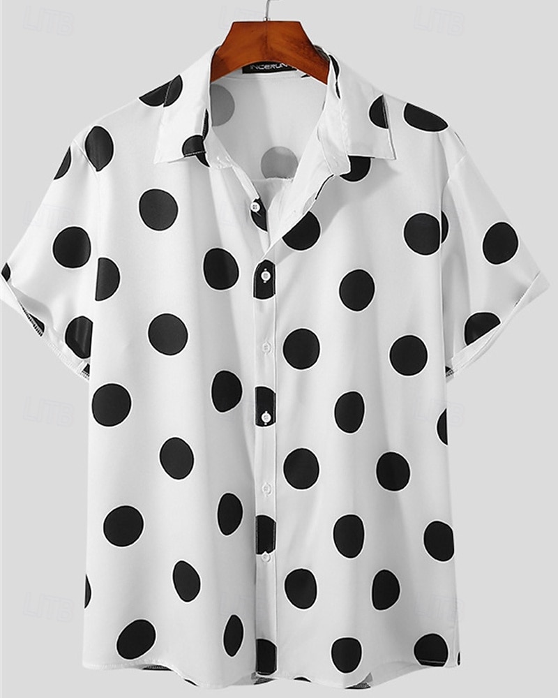 Men's Shirt Summer Shirt Casual Shirt Beach Shirt Button Up Shirt Black White Yellow Short Sleeve Polka Dot Lapel Vacation Hawaiian Clothing Apparel Polyester Fashion Casual Comfortable 2026 - $23.99 –P2