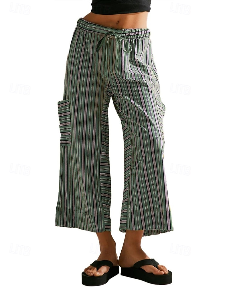 Femmes Slacks Pantalons Streetwear Occasionnel Longueur complète Naturel Rayé Avec Poches Conception à cordon élastique Confortable Extérieur Rue Sortir Rouge orangé Bleu ciel clair Marine fonc de 2025 ? $19.99 –P17
