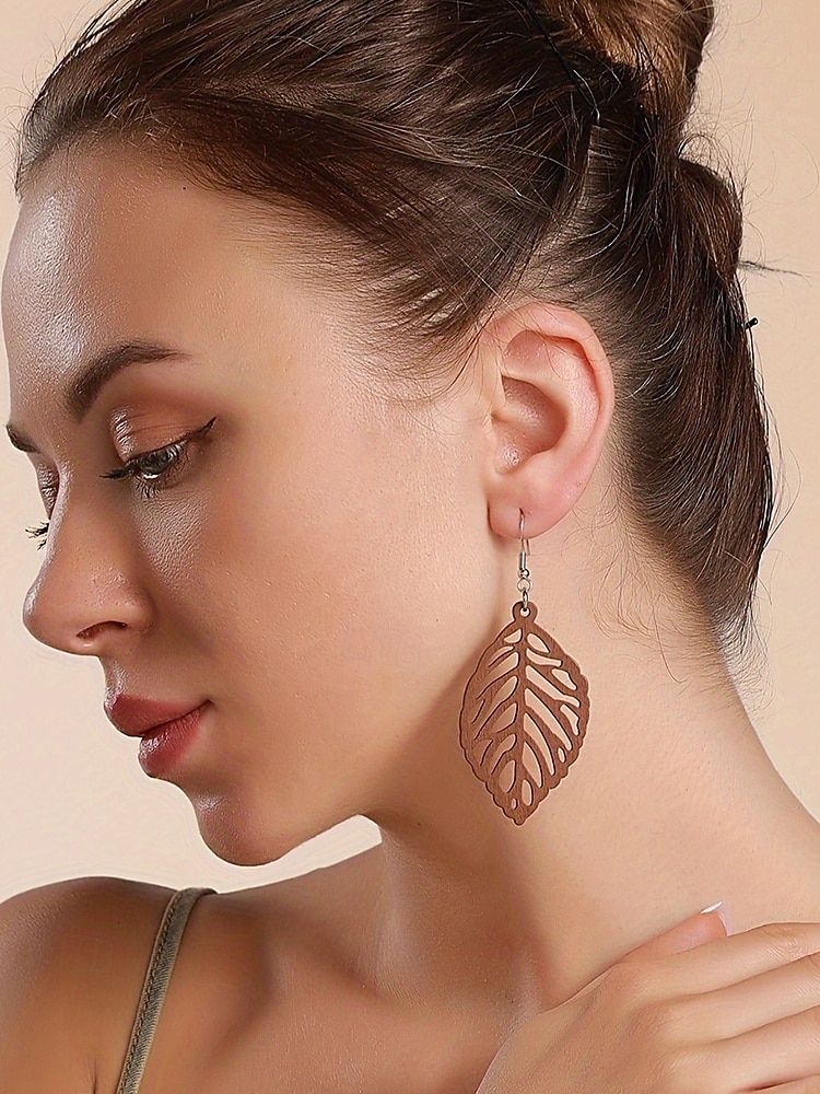 Boho-Ohrhänger aus Holz für Damen – verschiedene geometrische Formen, leichter Statement-Schmuck aus Naturholz, perfekt für lässige Looks, Strandurlaube und Sommerfestivals 2025 - $7.99 –P3