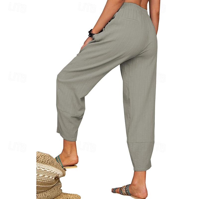 Per donna Pantaloni in cotone e lino Pantaloni Eleganti Streetwear Casual Lunghezza intera Naturale Semplice Tasca Elastico in vita Comodo Confortevole Uscire Weekend Vinaccia Grigio Nero Bianco del 2025 a $24.99 –P6