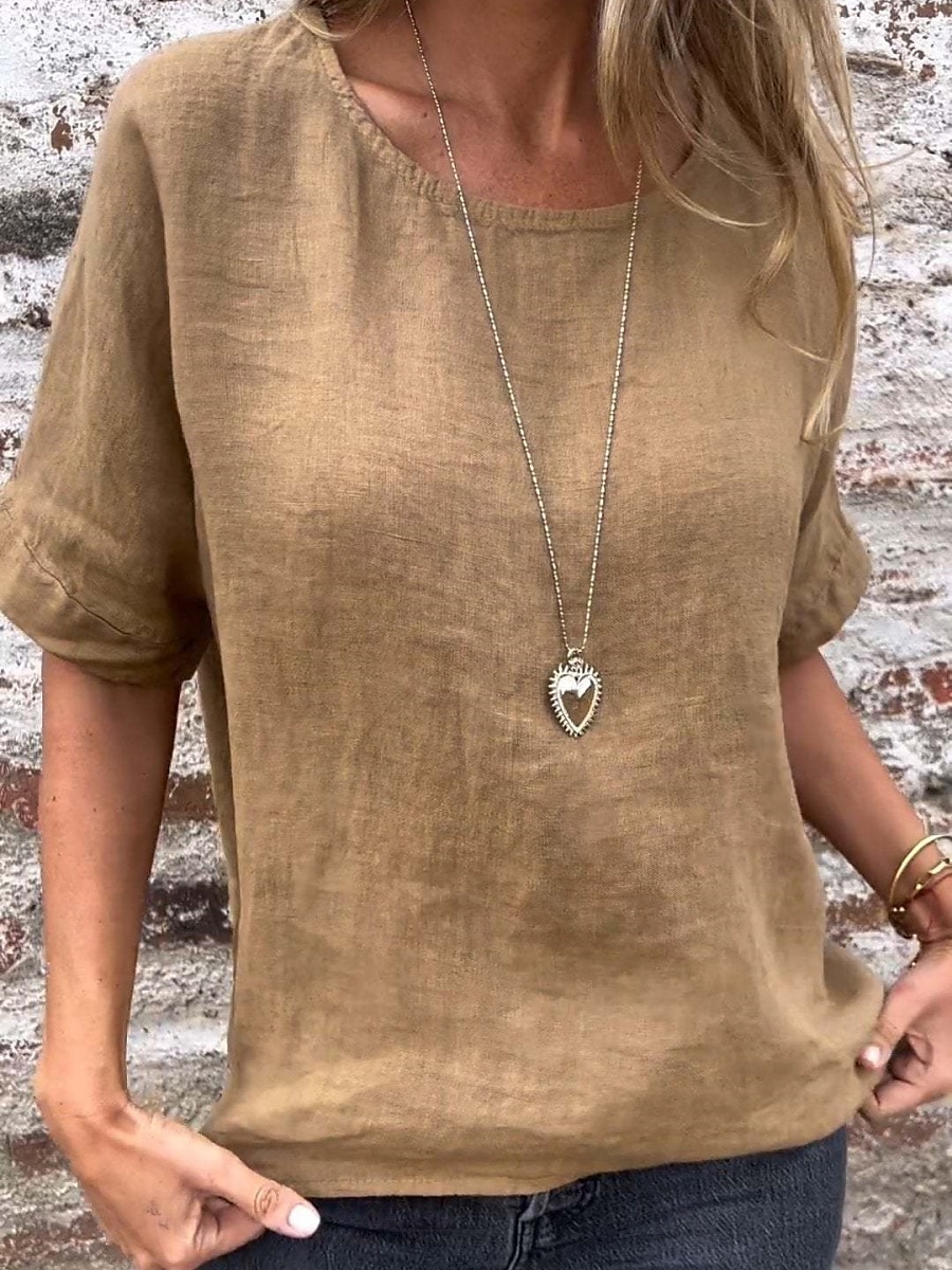 Women's T Shirt Graphic Plain Fashion Modern Casual Half Sleeve Crew Neck Regular Tops Daily Weekend White Yellow Green Summer 2025 - €15.99 –P3