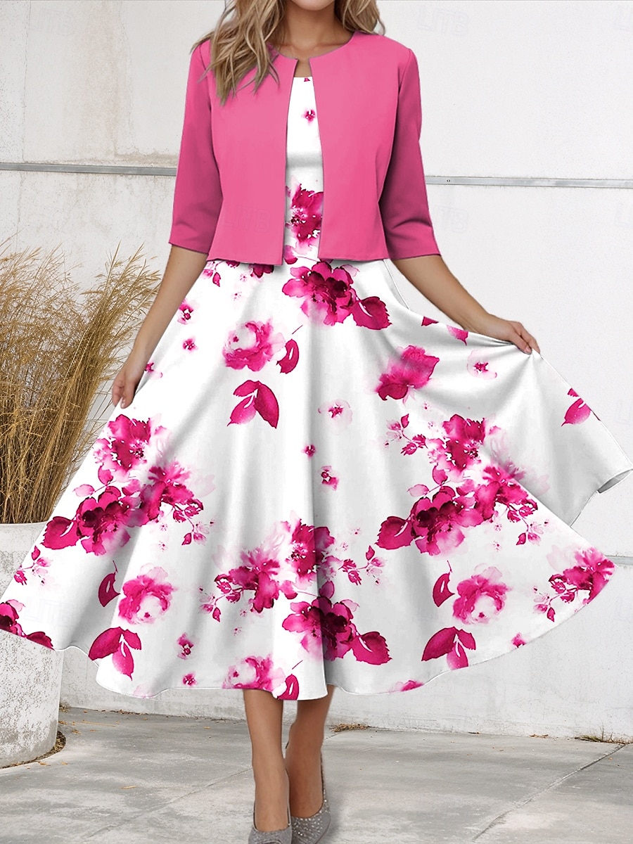 Set Rochie pentru Femei Rochie Midi Rochie A Line Rochie de Vară Casual Imprimeu Floral Mâneci Jumătate Decolteu Crew Vacanță Întâlnire Roz Albastru Mov Vară Primăvară Ajustare Regulată 2025 - $36.99 –P4