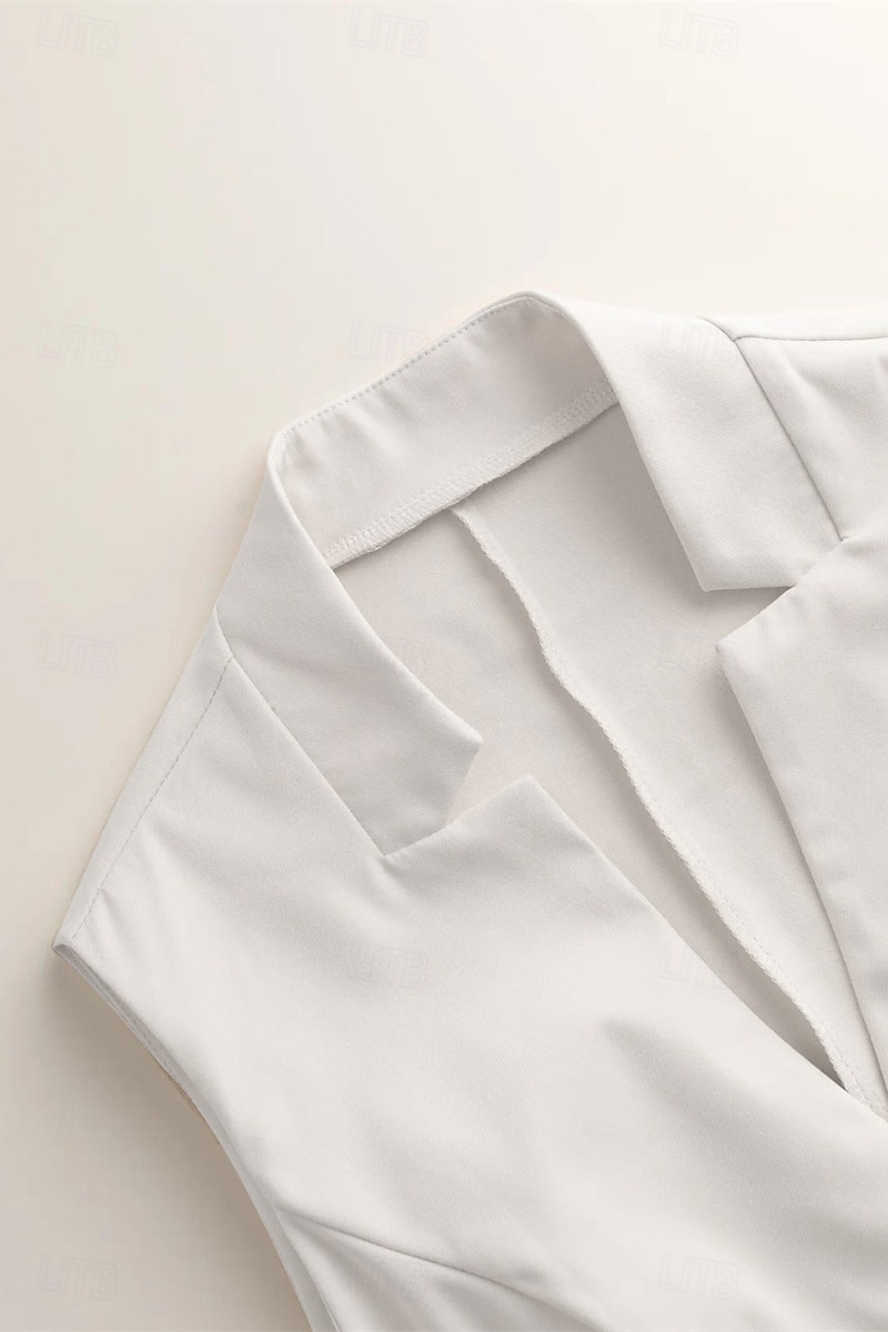 Dame linskjorte Bluse Bomull lin vest عادي Fritid Ermeløs V-hals Vanlige topper Daglig Ut på byen Knapper Svart Hvit Champagne Sommer 2025 - $17.99 –P20