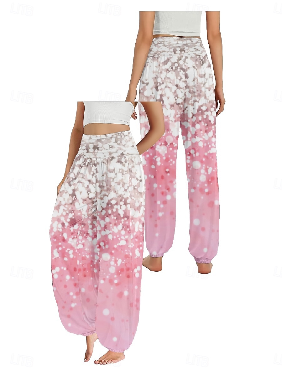 Dam Linneinspirerade byxor Brett skaft Byxor Etnisk Stil Ledigt Boho Fullängd Hög midja Blommig Ficka Elastisk midja Tryck Mateial som andas Mjuk Microelastisk Utomhus Yoga Svart Rosa Marinblå Blå 2025 - $21.99 –P1