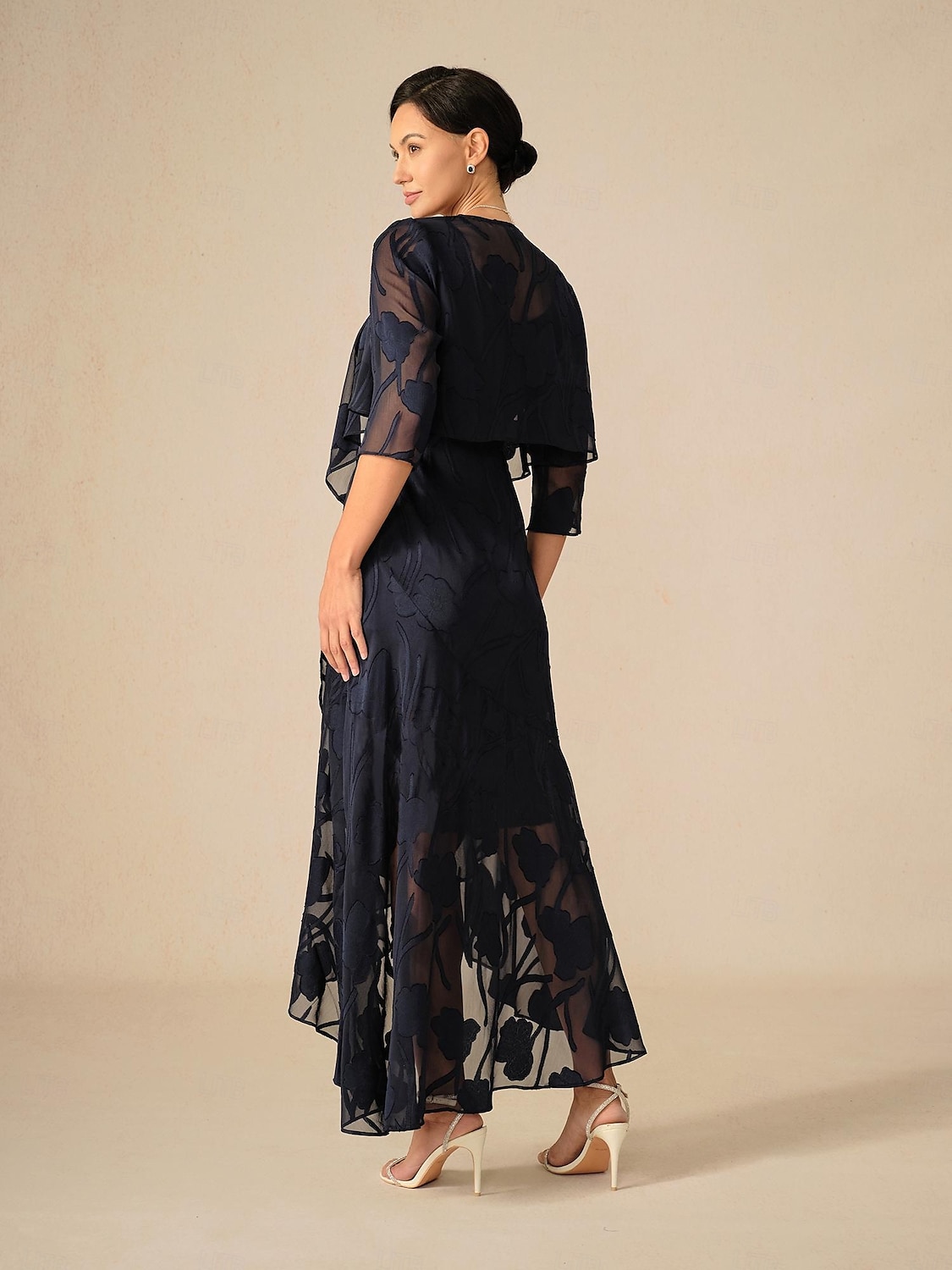Dame Maxikjole Rysjekjole Elegant Bryllup Bryllupsgjest Aftenselskap Blomstret Ermeløs U-hals Navyblå Sommer Vår 2025 - $59.99 –P4