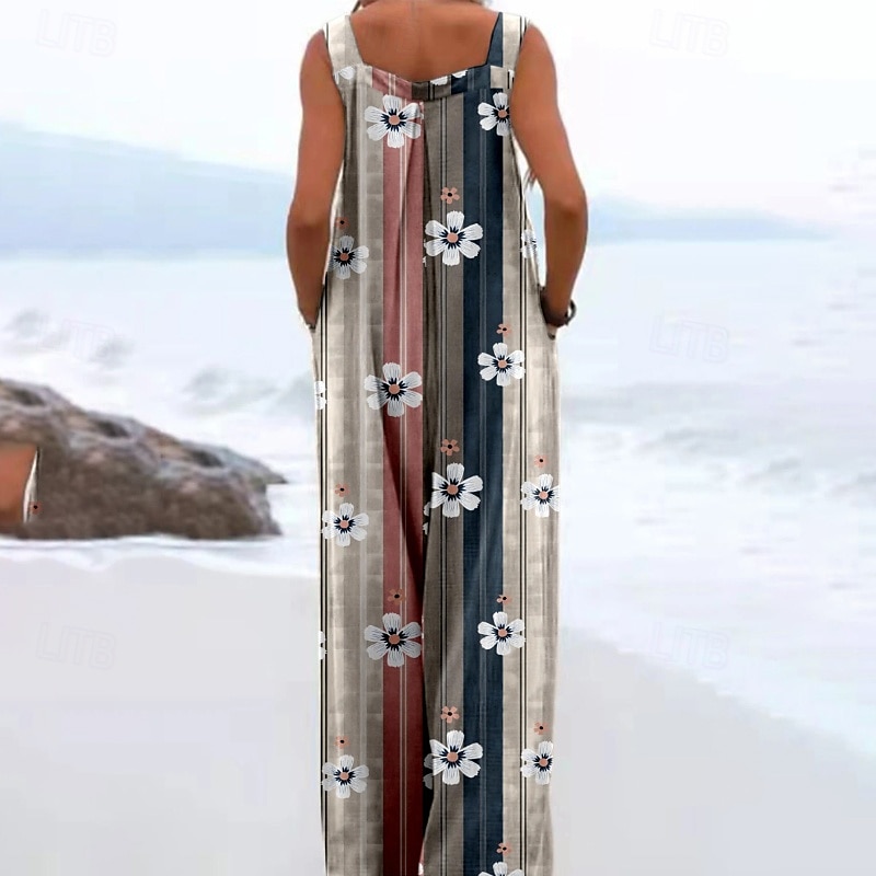 Women's Floral Print Dungarees Jumpsuit Streetwear Sleeveless U Neck Pocket Street Daily Regular Fit Pink Navy Blue Light Grey Summer 2025 - $26.99 –P2