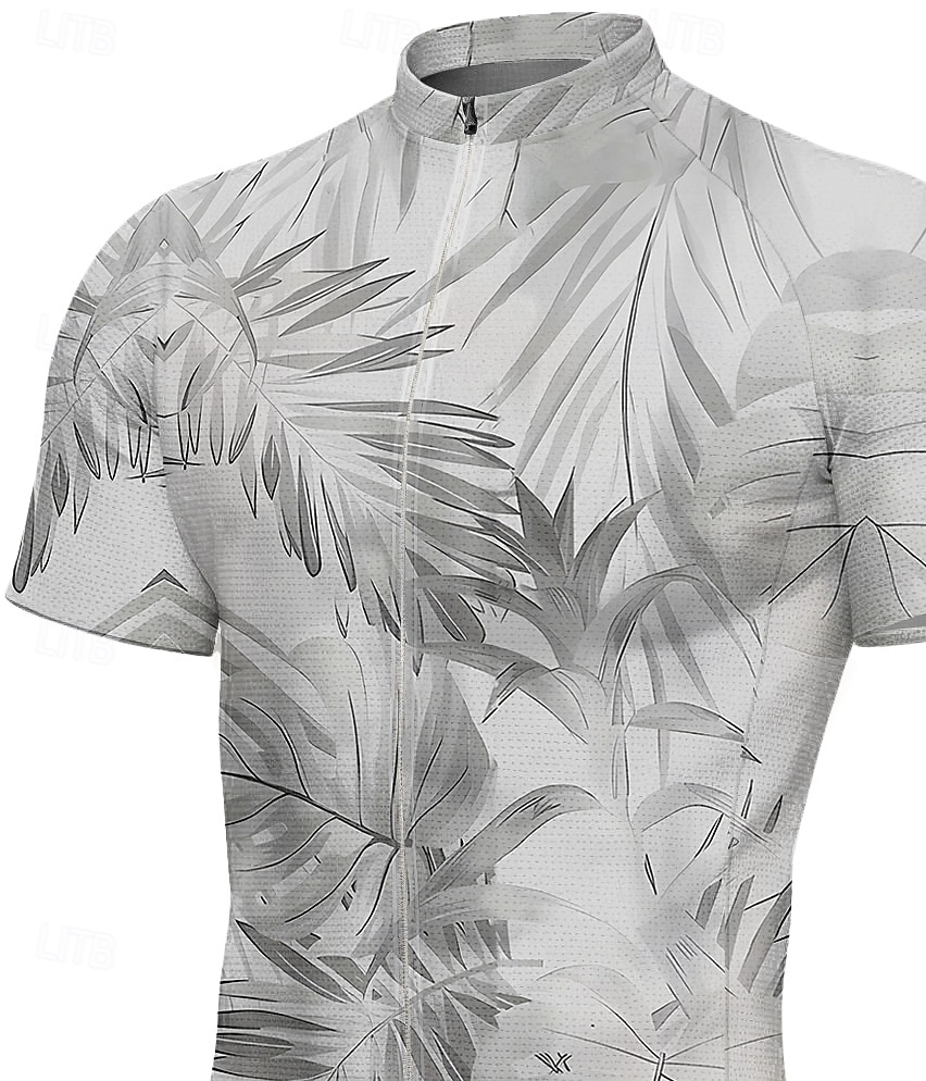 Herren Radtrikot Grafik Blatt Pflanzen Kurzarm Fahhrad T-Shirt Oberteil mit 3 Gesäßtaschen UV-beständig Schnelltrocknend Frontreißverschluss Reflektierende Streifen Sport Blau Grün Grau Bekleidung 2026 - $30.99 –P3