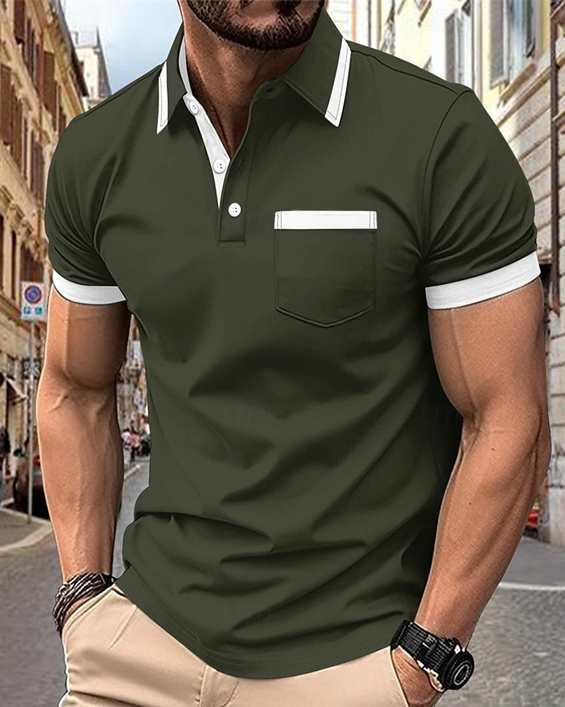 Férfi Golfing Golf pólóingek Munka Hétköznapi Hajtóka Rövid ujjú Alap Modern Színes Kollázs Zseb Nyár Normál Fekete Fehér Bor Sötétkék Égszínkék Barna Golfing 2025 - $17.99 –P7