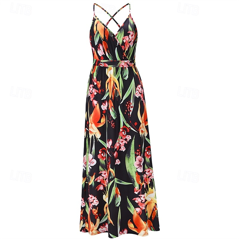 Per donna Abito Midi Abito Estivo Abito Sottoveste Abito Boho Moda Moderno Quotidiano Spiaggia Weekend Vestibilità regolare Floreale Senza Maniche Scollo a V blu acqua Nero Rosa Arancione Estate del 2025 a $23.99 –P4