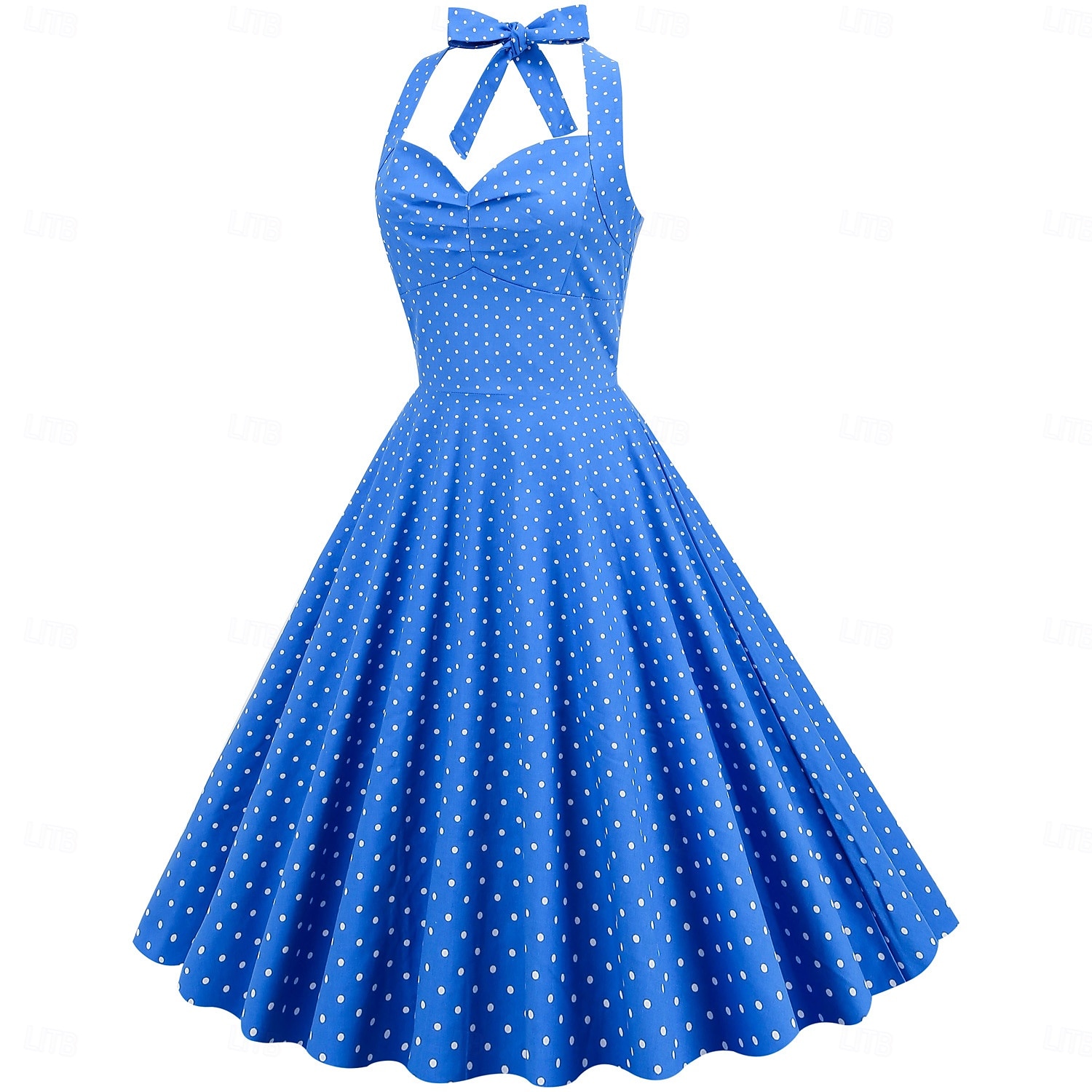 cross-border hot sale retro polka dot halter neck halter strap slim slim waist palace swing dress women europe and america 2025 - $35.99 –P17