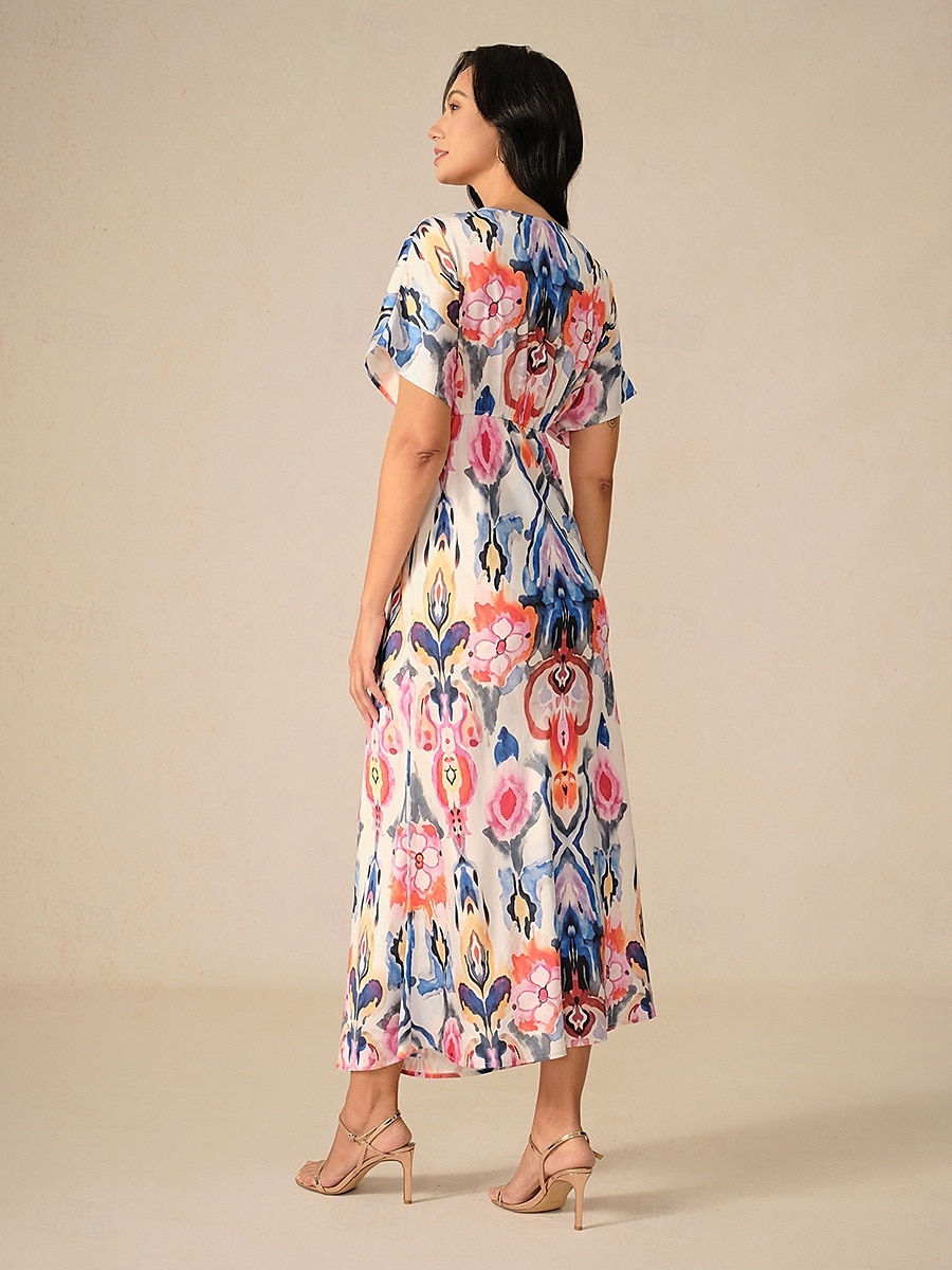 Dames Maxi-jurk Schede jurk Elegant Bruiloft Feest Normale pasvorm Grafisch Korte mouw V-hals Blozend Roze Lente 2025 - $59.99 –P5