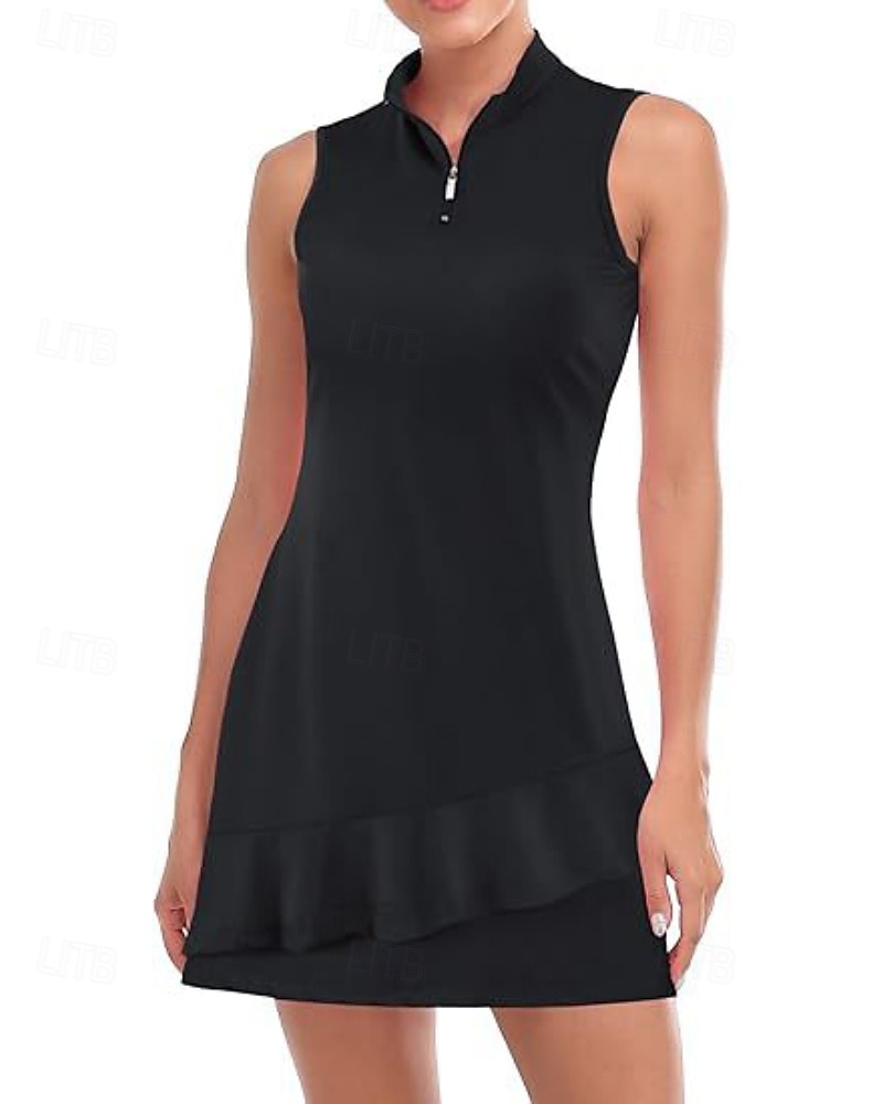 US Open Per donna Abito da tennis con pantaloncini e reggiseno incorporati Abito sportivo Senza Maniche Pieghettato Traspirante Tennis Golf Pickleball Collo con zip Tinta unita Vestito Tank Back Nero del 2025 a GBP £22 –P1