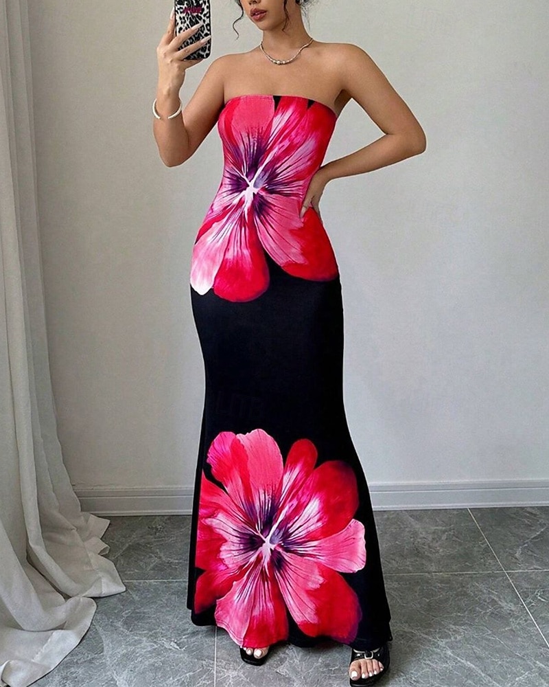 Women's Long Dress Maxi Dress Prom Dress Bodycon Summer Dress Elegant Fashion Party Holiday Date Regular Fit Flower Sleeveless Strapless Red Blue Summer Spring 2025 - $29.99 –P10