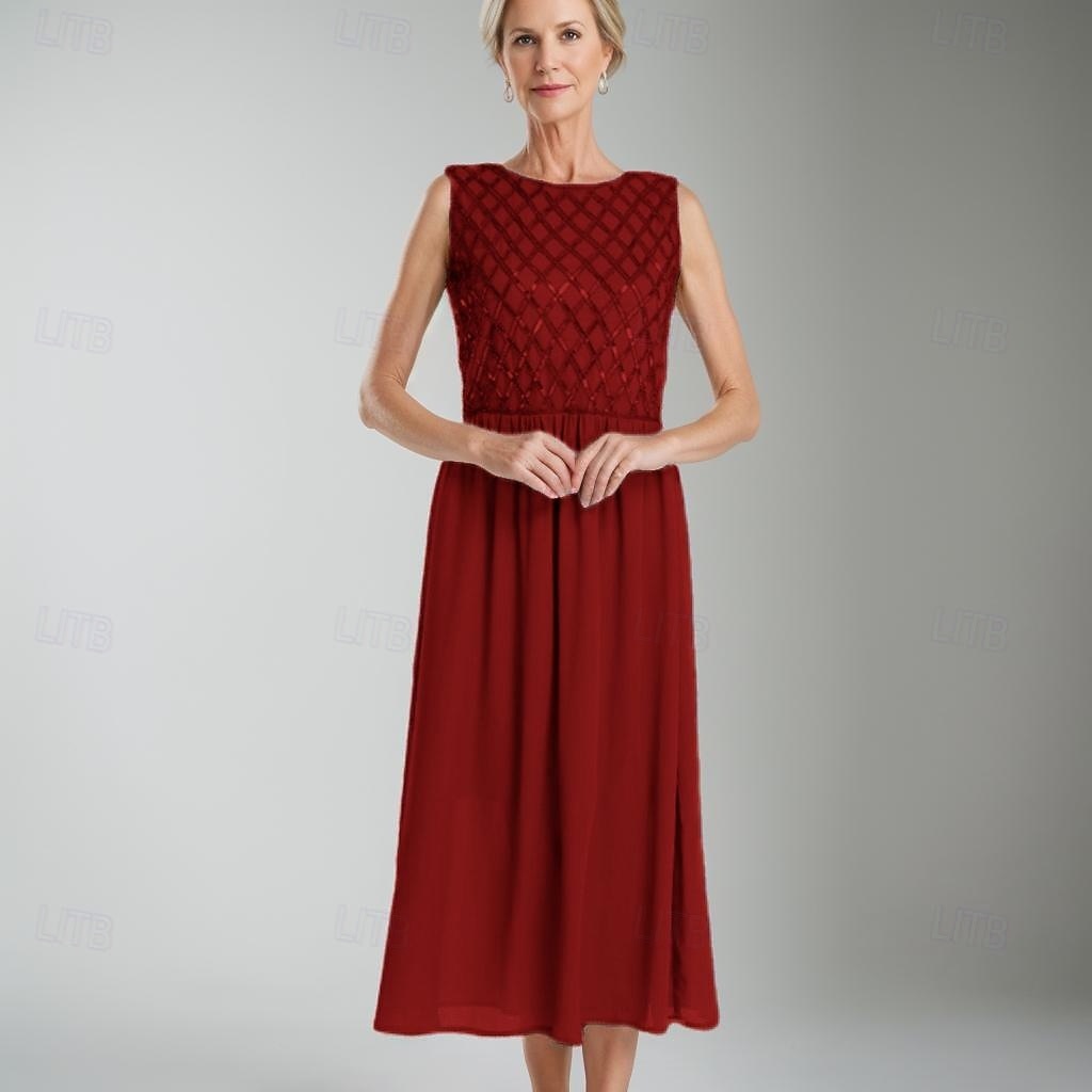 Ligne A Robe de Mère de Mariée  Formel robe demoiselle d honneur Élégant Simple Minimaliste Col ras du cou Longueur thé Chiffon Sans manches avec Paillettes 2025 de 2025 ? $149.99 –P7
