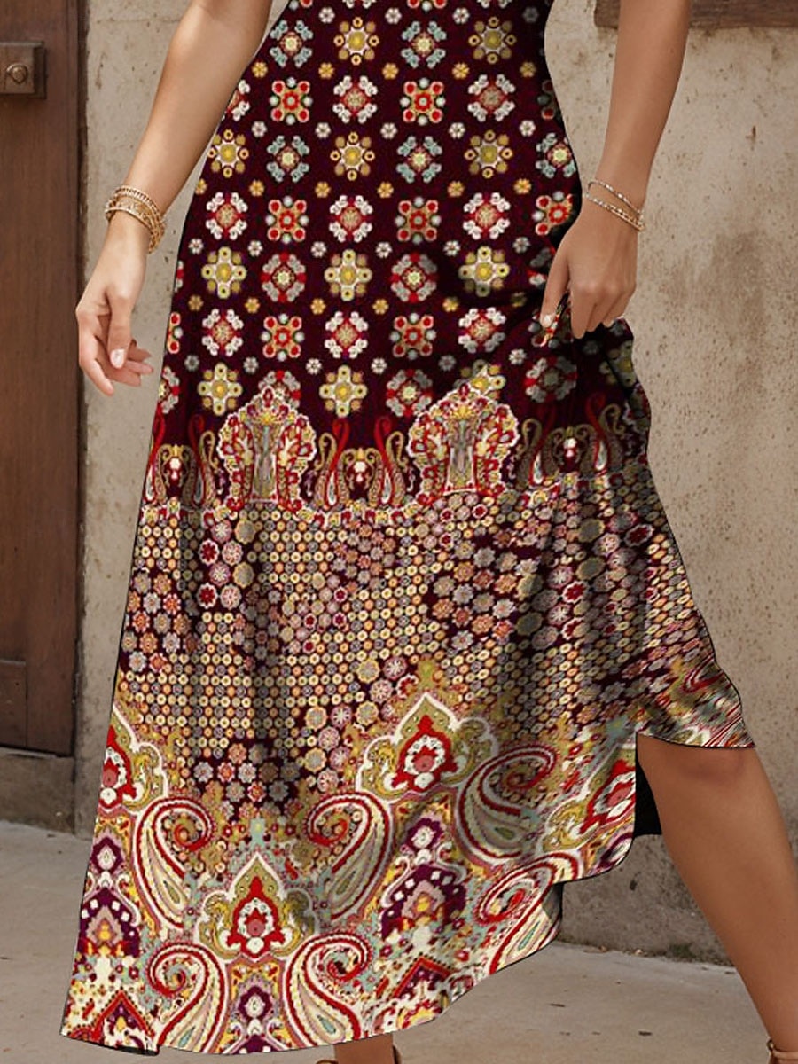 Dames Maxi-jurk A lijn jurk Slipdress Vakantie Casual Boho Strand Normale pasvorm Grafisch Wijnoogst Boho Paisley Damast Mouwloos V-hals Blozend Roze Rood blauw Paars Zomer Lente 2025 - $34.99 –P3