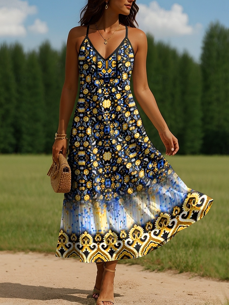 Damen Maxikleid A Linie Kleid Unterkleid Urlaub Lässig Outdoor Normale Passform Blumen Grafik Ärmellos V Ausschnitt Spaghettiträger Gelb Rote Blau Purpur Sommer Frühling 2025 - $31.99 –P6