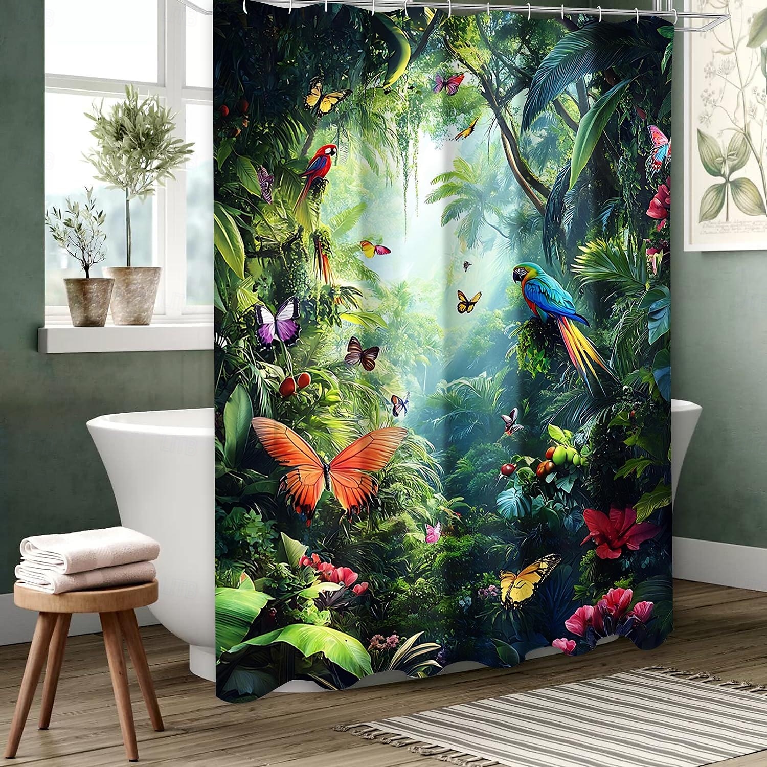 Shower Curtain with Hooks 180cm*180cm(70"*70") Polyester Machine Washable Waterproof Tropical Rainforest Flowers Pattern 2025 - $19.99 –P3