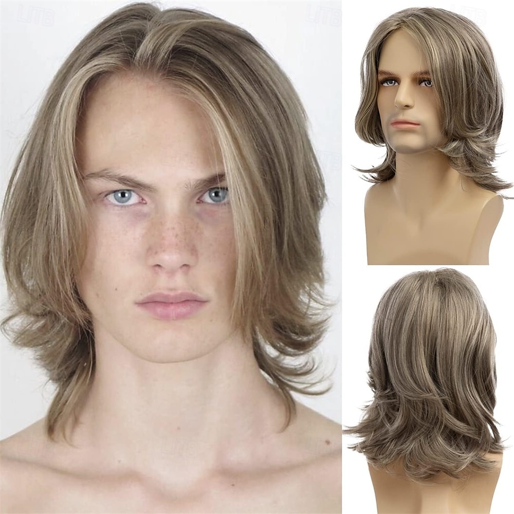 pánská dlouhá blond šedá paruka dlouhá rovná paruka pro muže paruky ze syntetických tepelně odolných vlasů pro denní party kostým halloween 2025 - $25.99 –P1