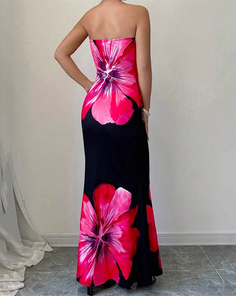 Women's Long Dress Maxi Dress Prom Dress Bodycon Summer Dress Elegant Fashion Party Holiday Date Regular Fit Flower Sleeveless Strapless Red Blue Summer Spring 2025 - $29.99 –P7