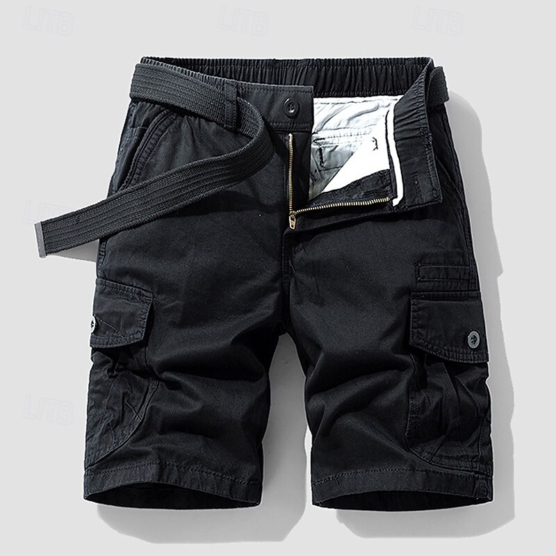 Homens Bermuda Cargo Calção Shorts de verão Cintura elástica Bolso multi Bolso com aba Tecido Conforto Vestível Comprimento do joelho Ao ar livre Esporte Diário Moda Casual Preto Azul de 2025 por $30.99 –P9