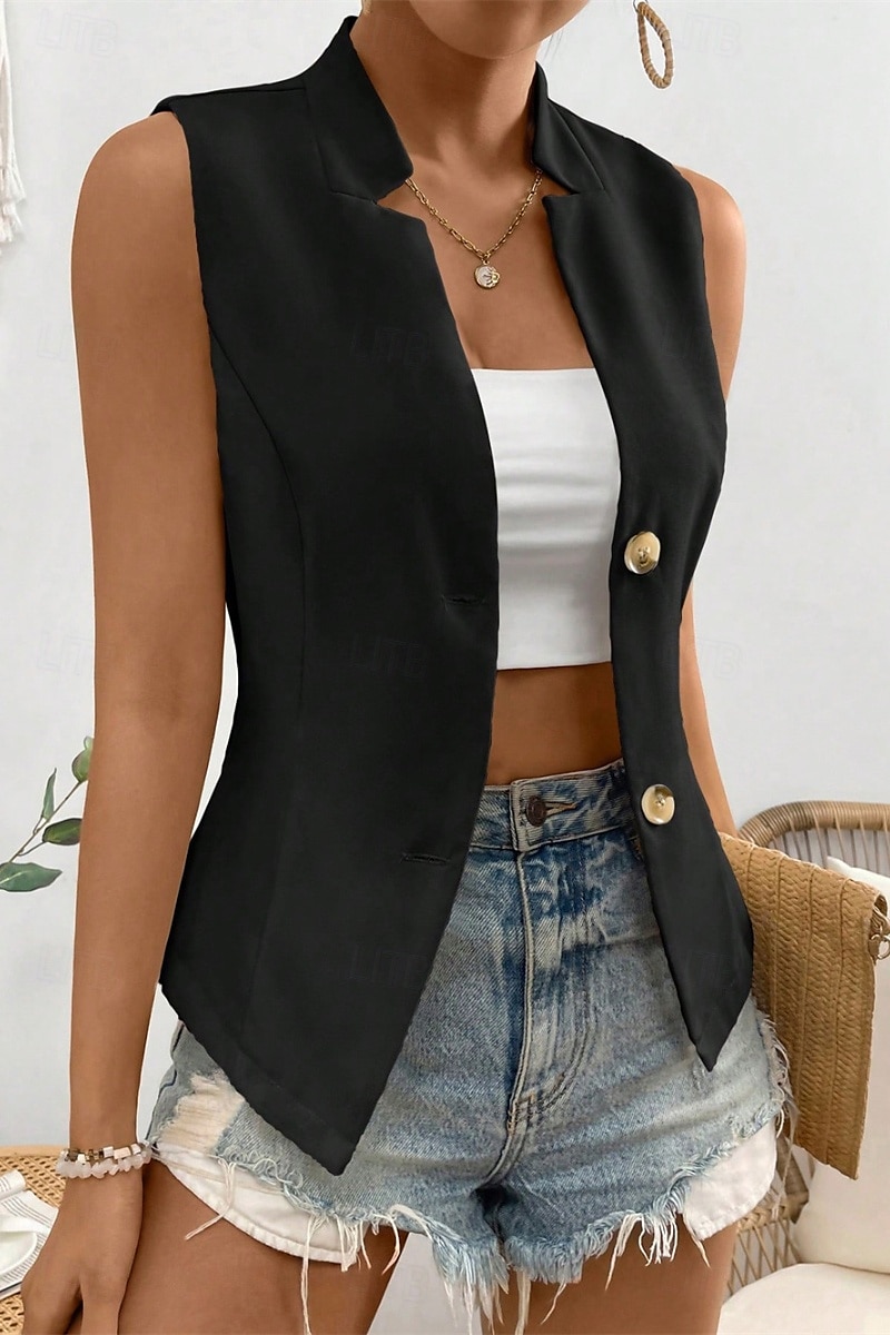 Dame linskjorte Bluse Bomull lin vest عادي Fritid Ermeløs V-hals Vanlige topper Daglig Ut på byen Knapper Svart Hvit Champagne Sommer 2025 - $17.99 –P3