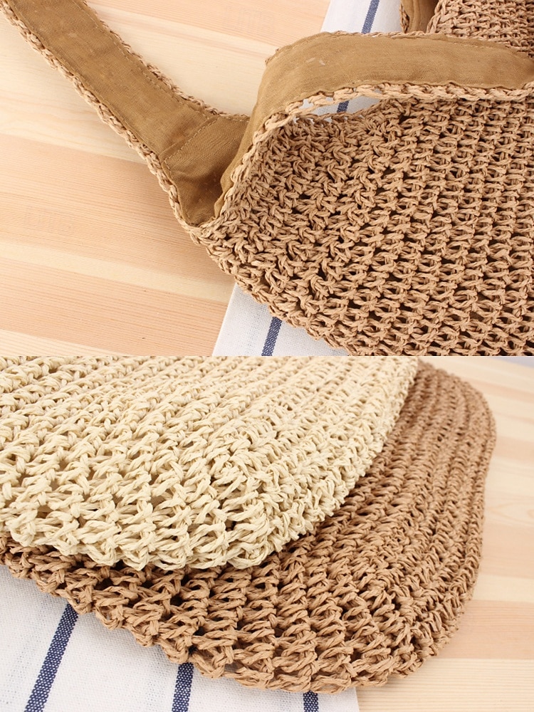 dames handgemaakte geweven stro schoudertas - grote boho strandtas voor zomerreizen, vakantie en casual outfits bruin beige 2025 - $19.99 –P8