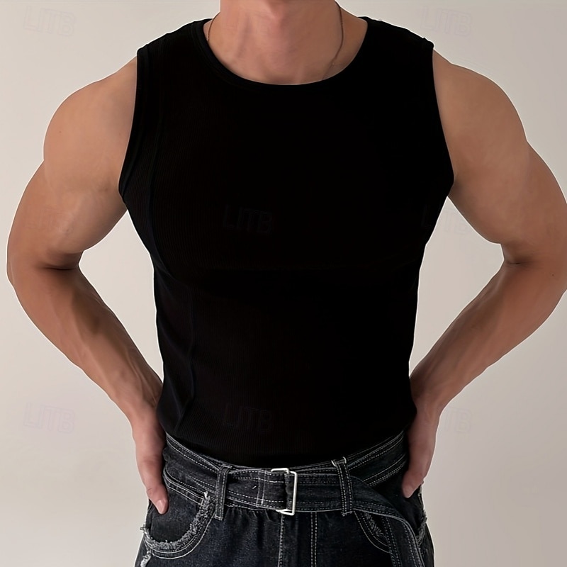 Men's Tank Top Undershirt Sleeveless Shirt Wife beater Shirt Sleeveless Crew Neck Summer Color Block Pit Strip Fashion Muscle Slim Fit Basic Outdoor Casual Sports Black White Royal Blue Top Tee for 2025 - GBP £15 –P7