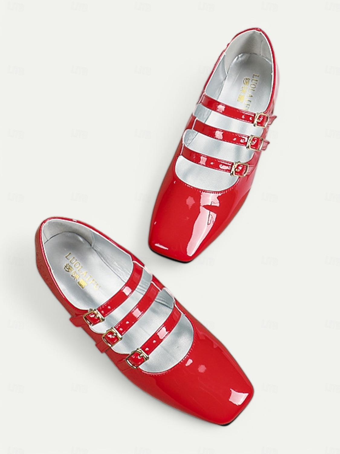 Rode Mary Jane-flats van lakleer uit de jaren 30 voor dames met drievoudige gespen – retro klassieke schoenen voor feestjes en dagelijks gebruik 2026 - $34.99 –P3