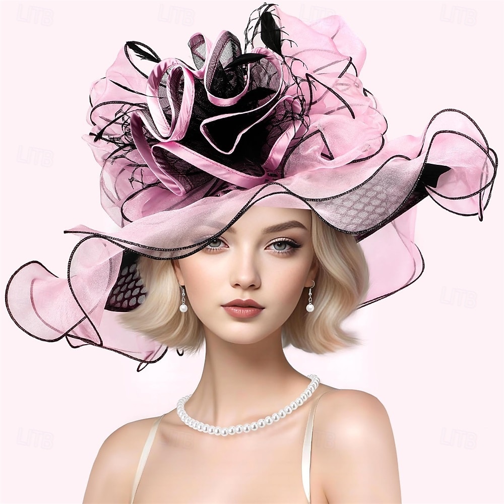 2025 Derby Hat for Women Wide Brim Hat Organza Feather  display picture 2