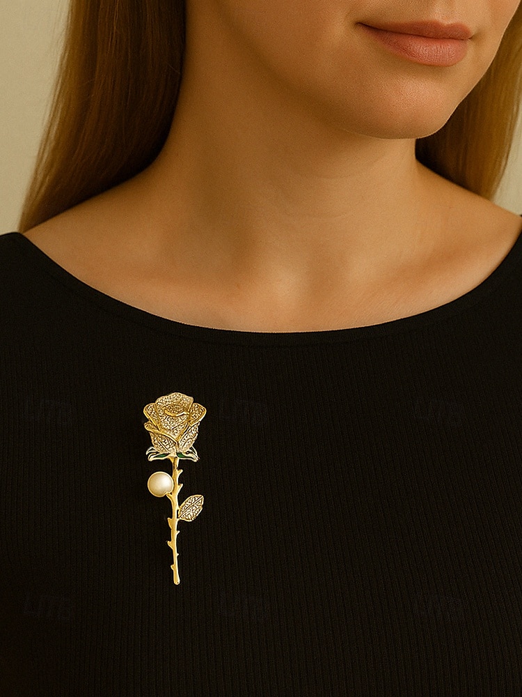 elegante Rosenblütenbrosche mit Perle – mit Strasssteinen besetzte Vintage-Anstecknadel für Damen, ideal als Muttertagsgeschenk, für formelle Anlässe und Blazer 2025 - $9.99 –P1