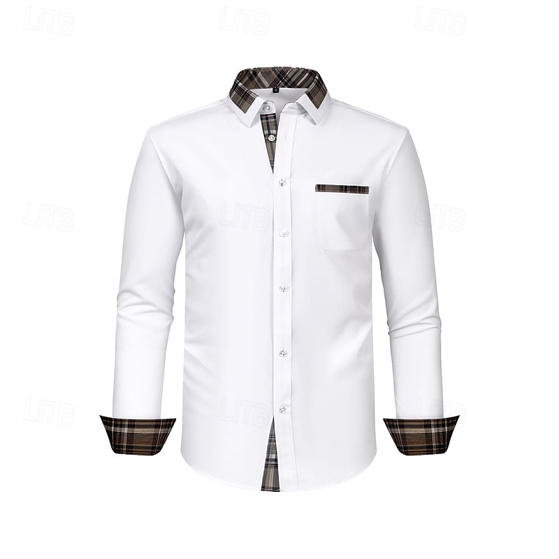 Herren Hemd Kleidhemd Knopfhemd Farbblock Hochzeit Täglich Dunkelgelb Schwarz Weiß Rosa Langarm Umlegekragen Frühling & Herbst Bekleidung Patchwork 2025 - $27.99 –P1