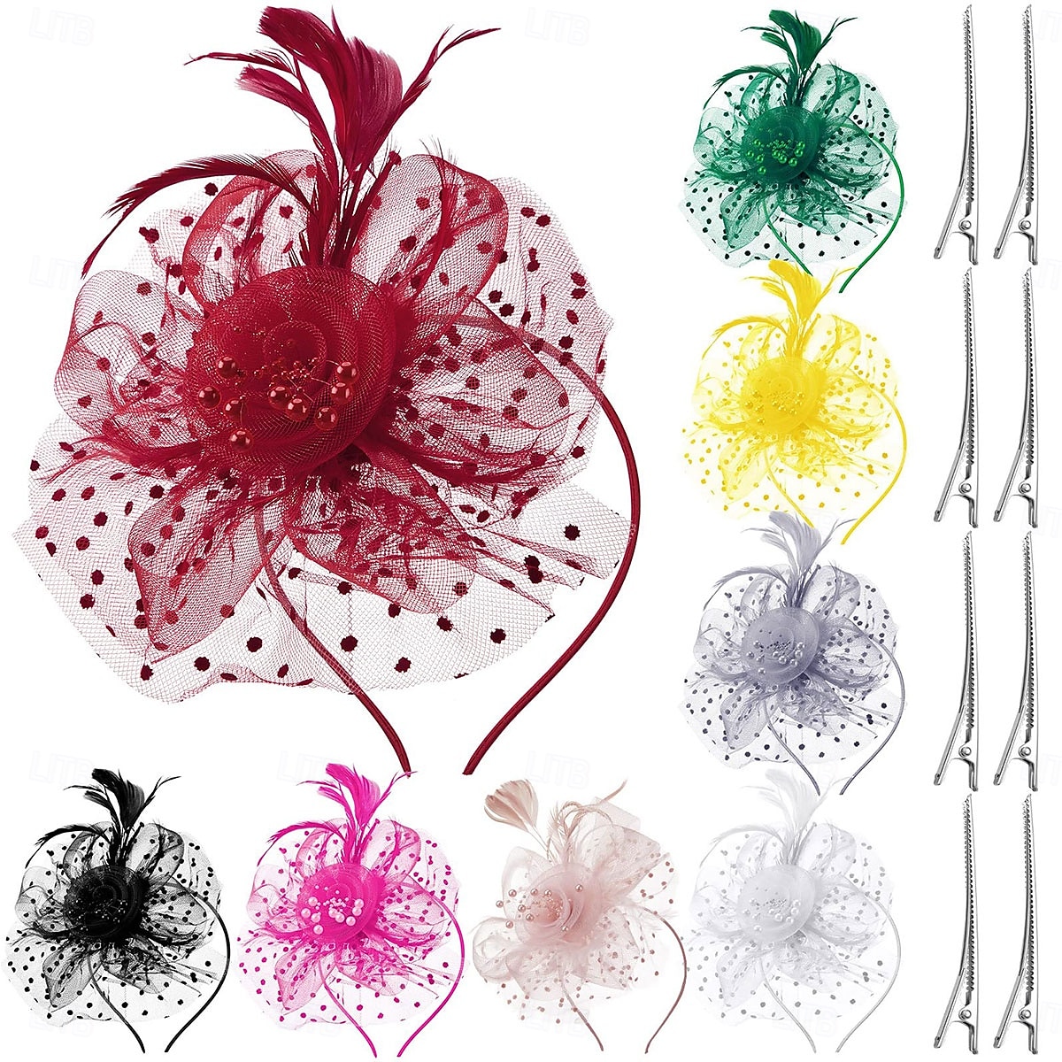 Tocados, sombrero de malla con flores para fiesta de té, tocado, velo, diadema para mujer, fiesta, boda 2025 - $38.99 –P1