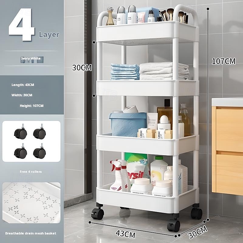 3/4 Tier Plastic Rolling Utility Cart with Handle, Multi-Functional Storage Trolley for Office, Living Room, Kitchen, Movable Storage Organizer with Wheels, White/Black 2025 - $15.49 –P4