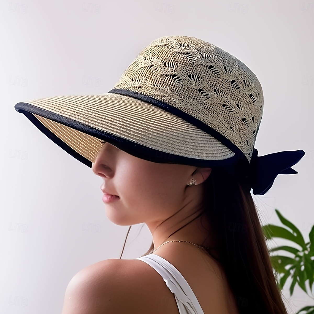 damsolhatt som andas med pilbåge, ihålig design halmhatt, vikbar uv-skydd sommarmössa 2025 - $28.99 –P9