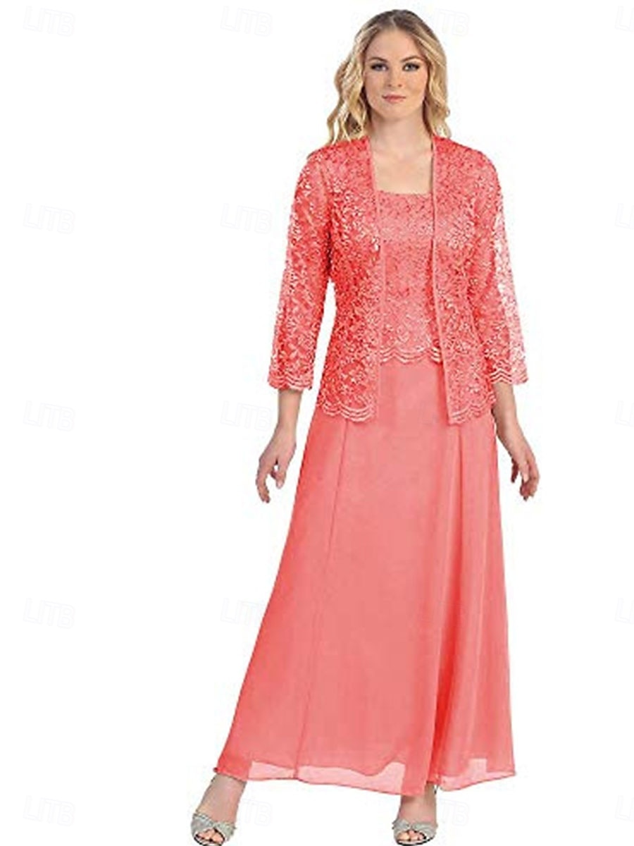 Sady Šatů Matka Nevěsty Šaty Elegantní Jednoduché Čtvercový Výstřih Podlahová Délka Polyester Dlouhý Rukáv s Jednoduchou Barvou 2025 - $129.99 –P7