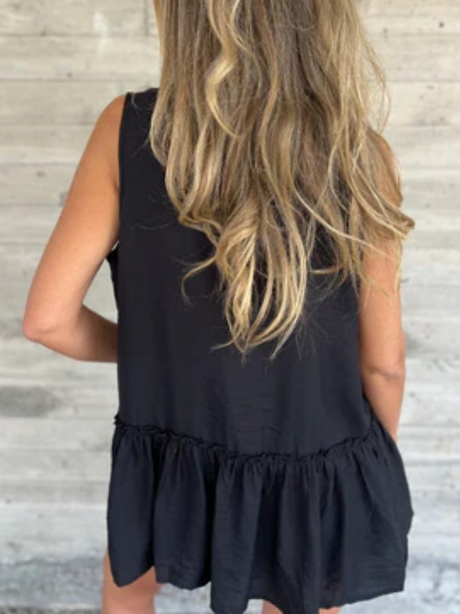 Dámská košile jednobarevná stylová příležitostná bez rukávů límec regular tops každodenní lněné volány knoflíky černá bílá světle modrá léto 2025 - $28.99 –P4