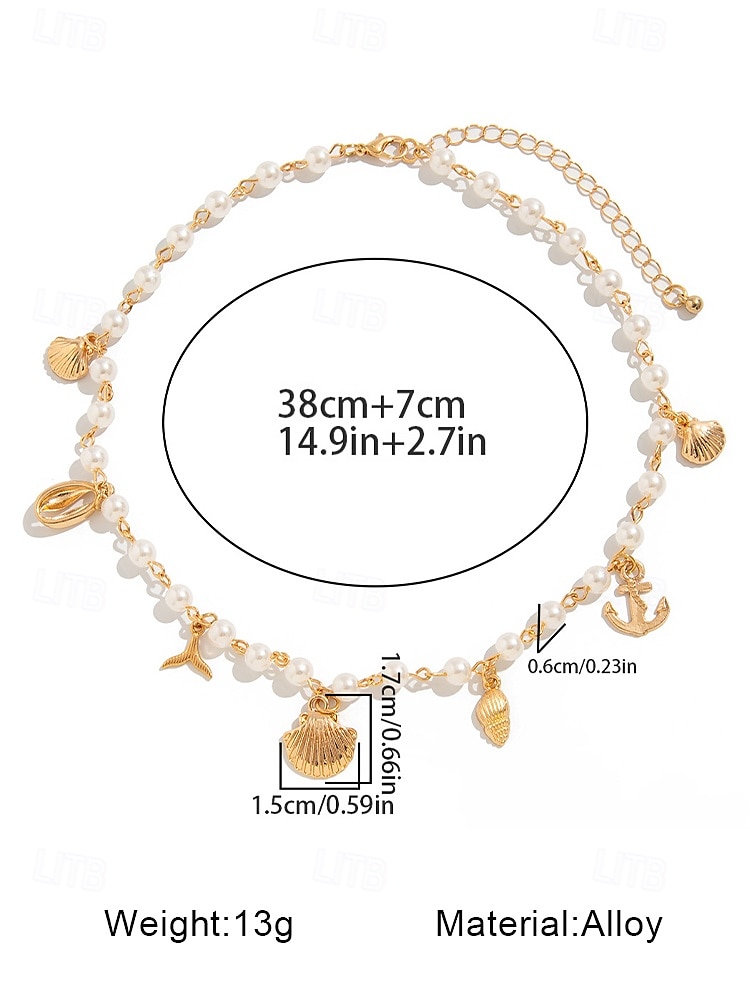 Women's Pearl Beaded Necklace with Gold Sea Charms – Nautical Beach Jewelry for Summer Vacation and Resort Wear 2025 - $9.99 –P7