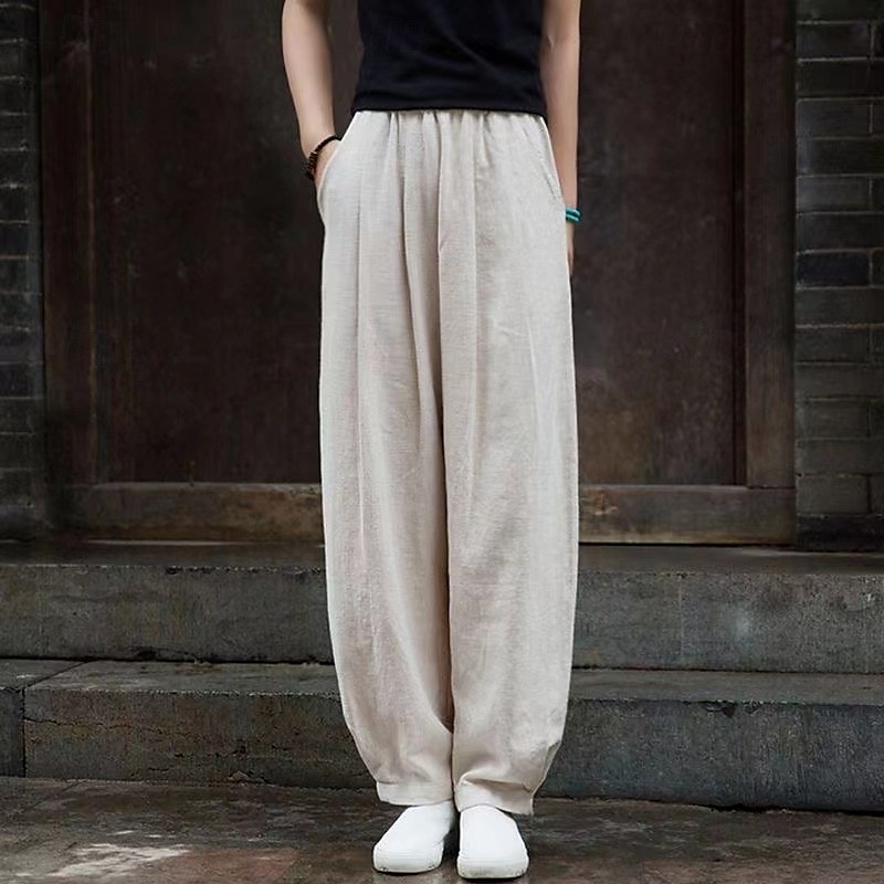 Mujer Pantalones de lino y algodón pantalones Ropa de calle Casual Longitud total Cintura Media Plano Bolsillo Cintura elástica Confortable Cómodo Diario Fin de semana Albaricoque Negro Azul Marino 2025 - $22.99 –P1