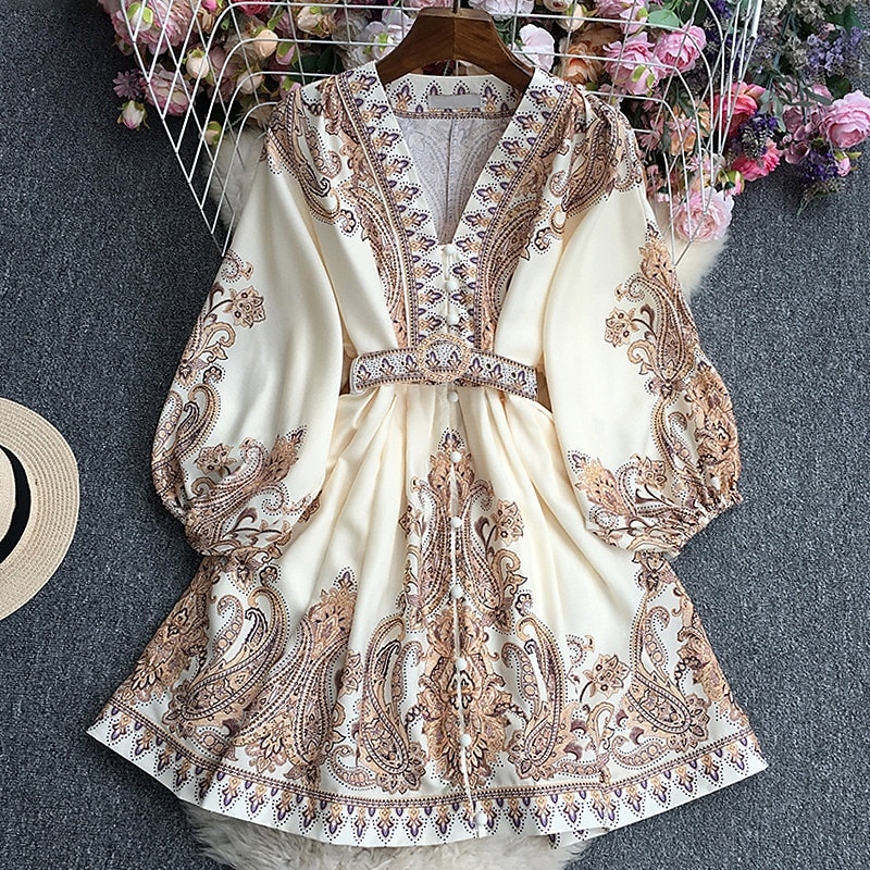 Pentru femei Rochie Mini Rochie casual Rochie de vară Rochie Boho Modă Modern În aer liber Concediu Dată Fit regulat Floare Manșon Lung În V Galben Roz Îmbujorat Albastru piscină Vară Primăvară 2025 - $28.99 –P1