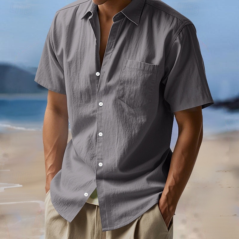 Men's Shirt Linen Shirt Summer Shirt Beach Wear Button Up Shirt Solid Color Daily Streetwear Black White Navy Blue Sky Blue Short Sleeve Turndown Spring & Summer Clothing Apparel Pocket 2026 - $22.99 –P16